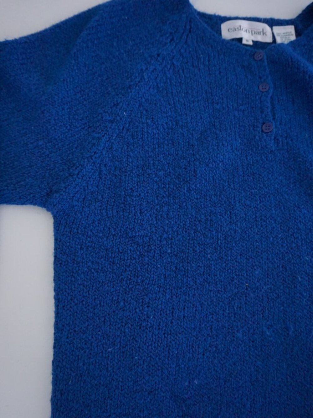 Vintage Easton Park Cobalt Blue Knit Henley Button Textured Grandpa Sweater S - Picture 8 of 9